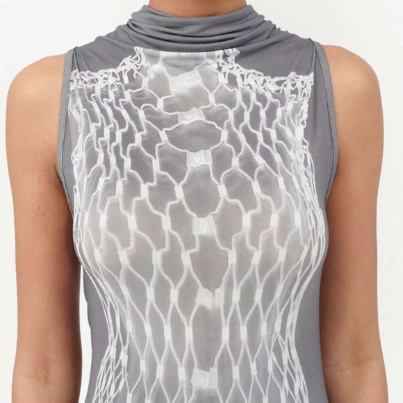 MM6 Maison Margiela Women's Gray Printed Turtleneck Midi Dress - Picture 3 of 5